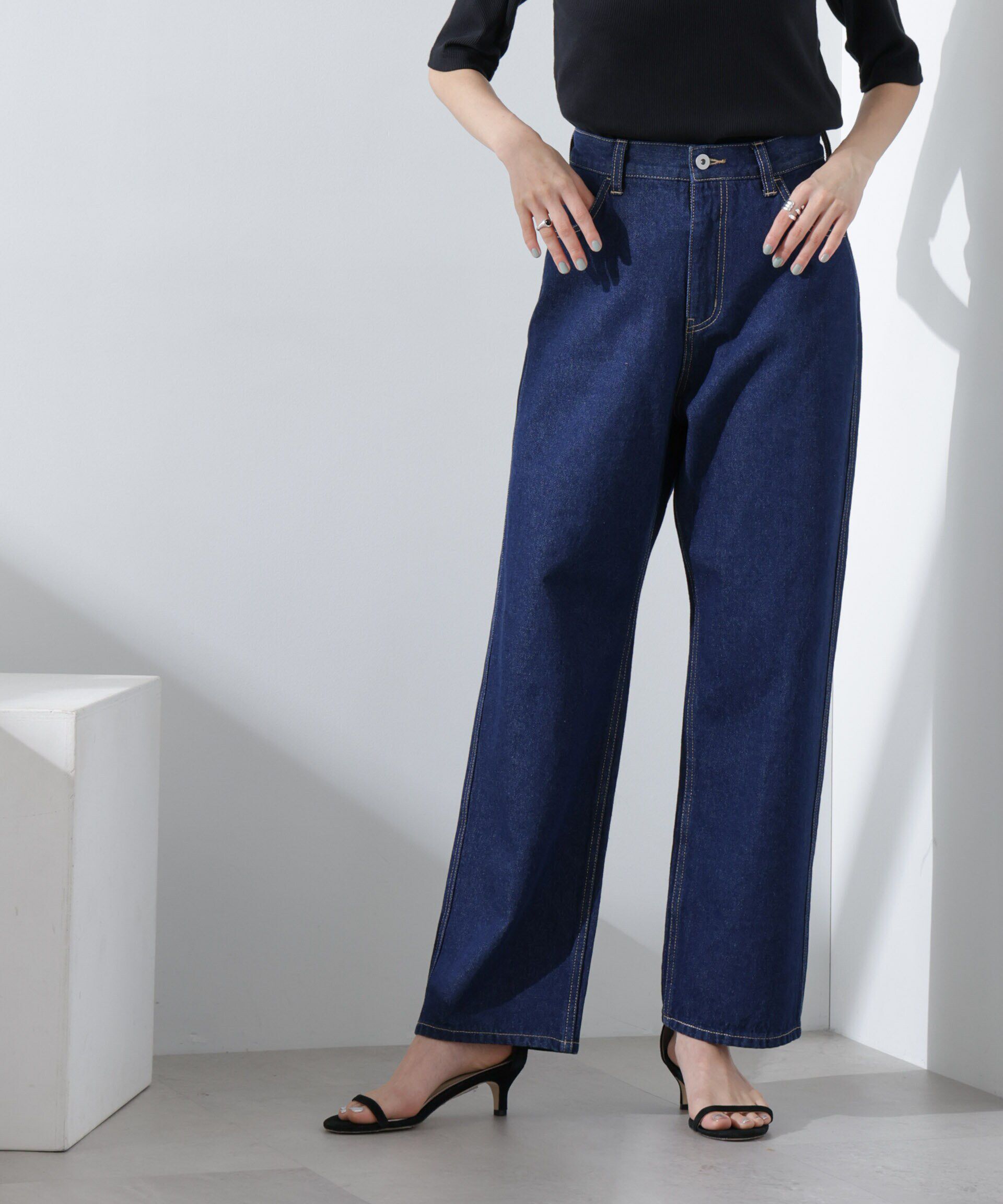 nano･universe「テーパードストレートデニムパンツ（セットアップ可）」|チノ|D.ネイビー1