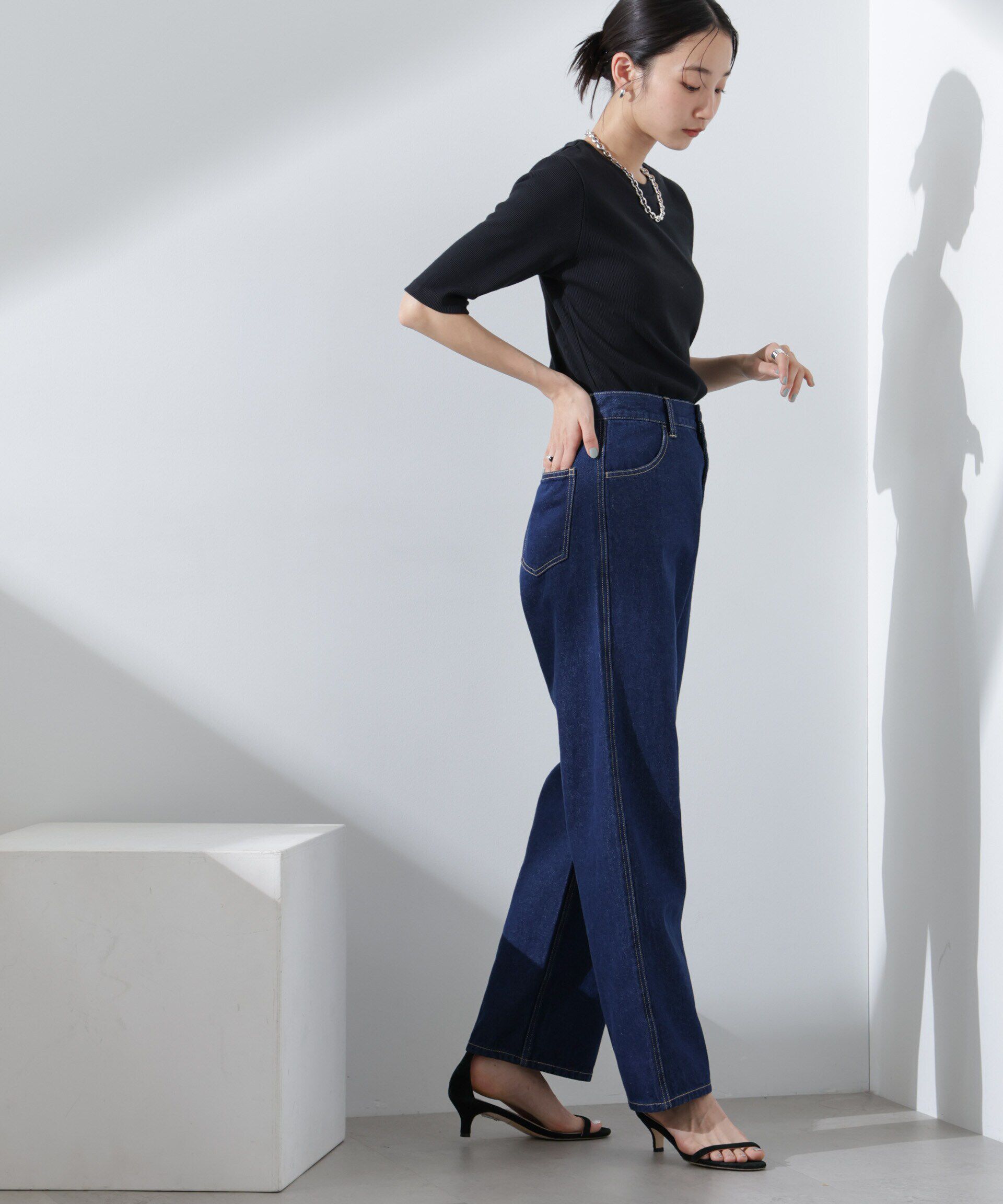 nano･universe「テーパードストレートデニムパンツ（セットアップ可）」|チノ|