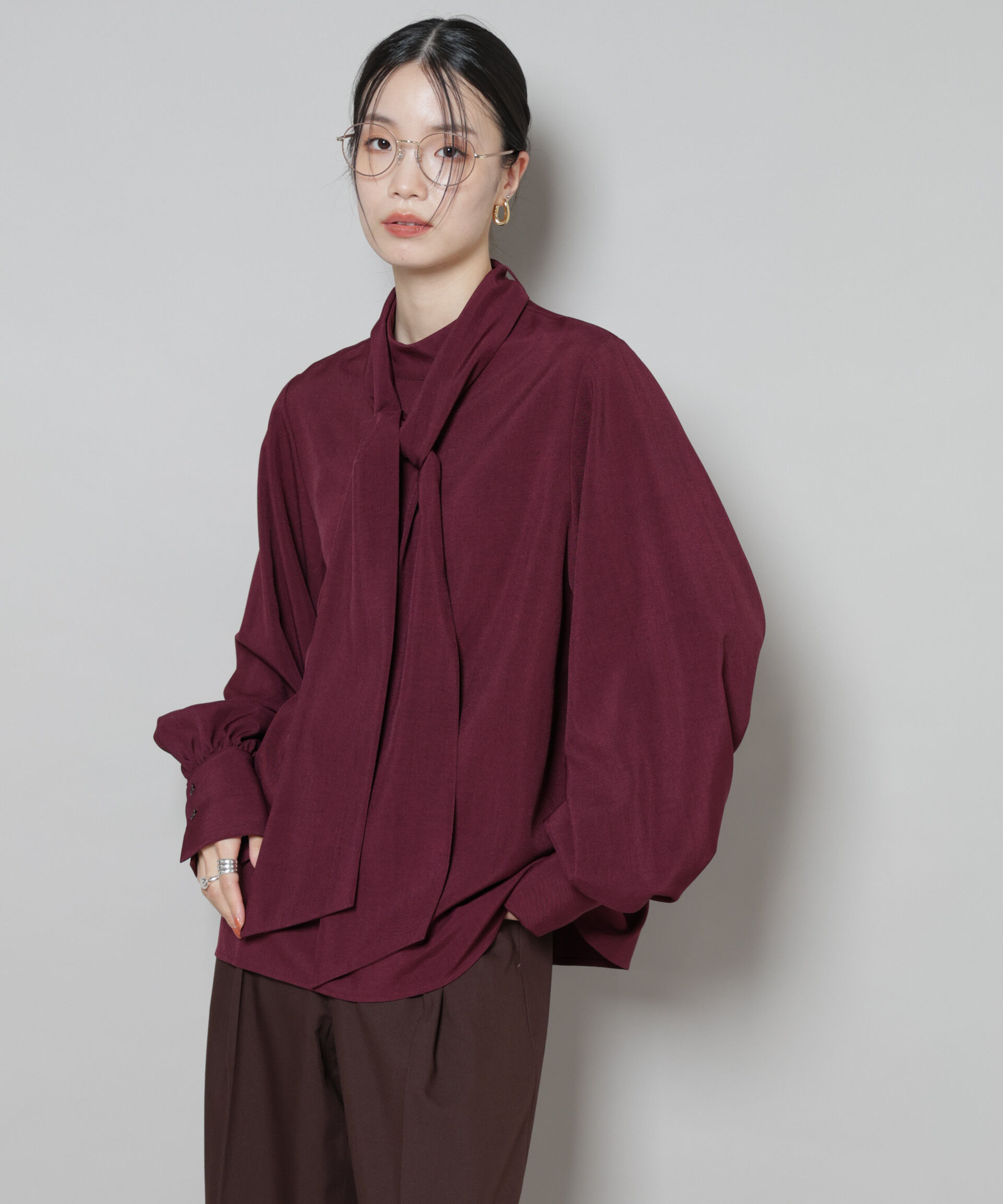 nano･universe「ボータイ取り外し可能2wayブラウス」|シャツ・ブラウス|ボルドー3