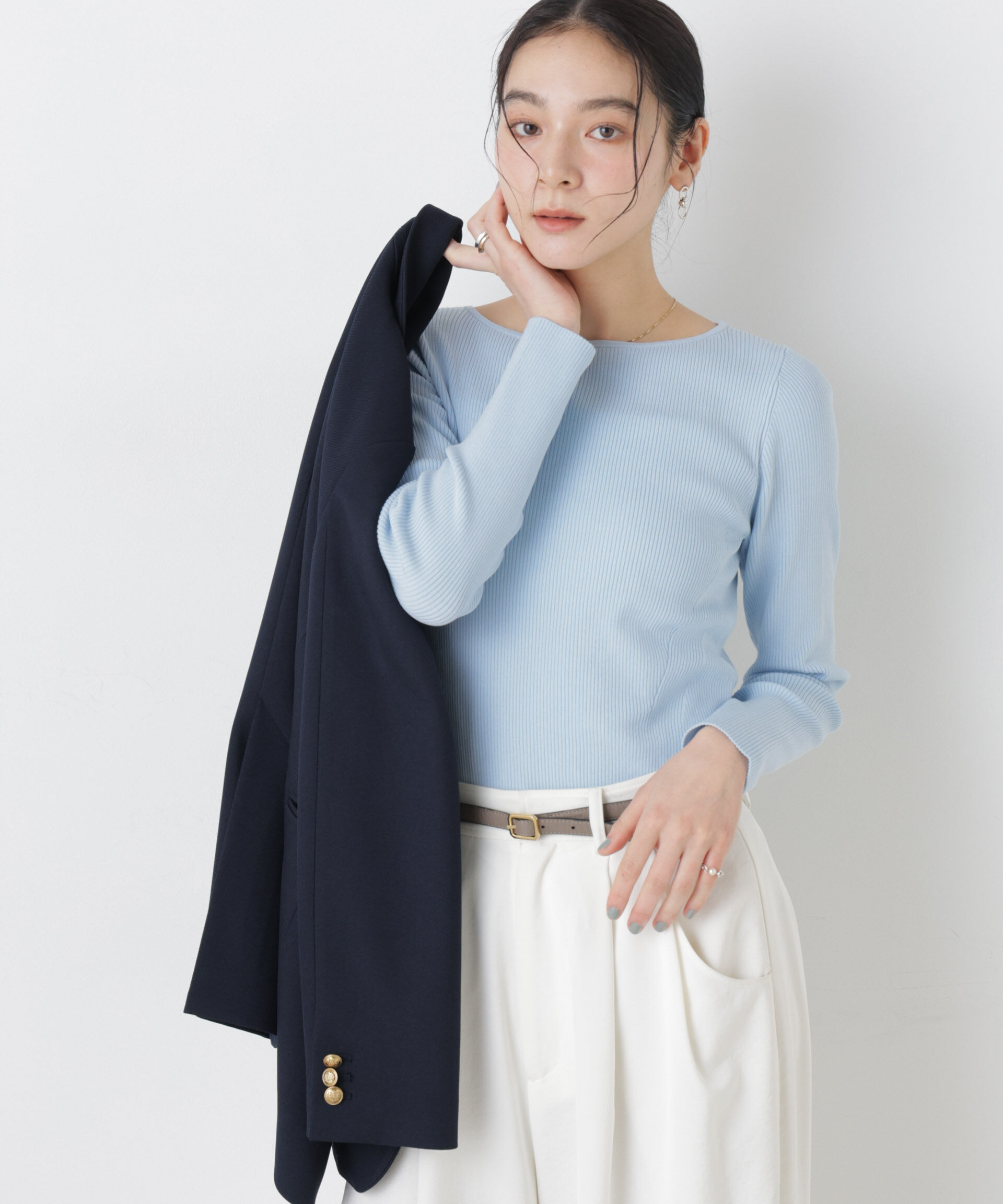 nano･universe「ウォッシャブルハイツイストボートネックリブニット」|ニット・セーター|