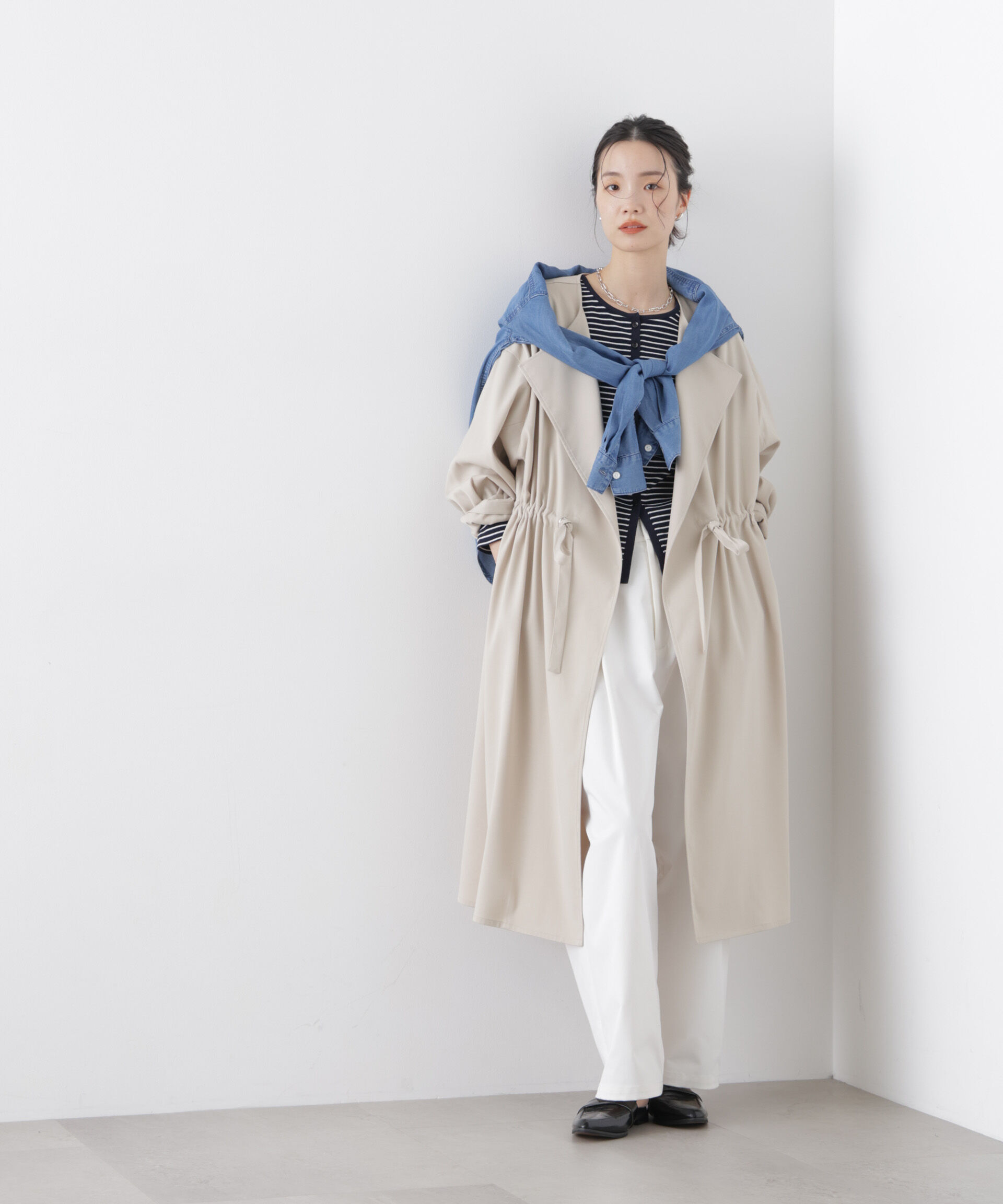 nano･universe「撥水&花粉ガード ドロストノーカラーコート」|その他|グレージュ3