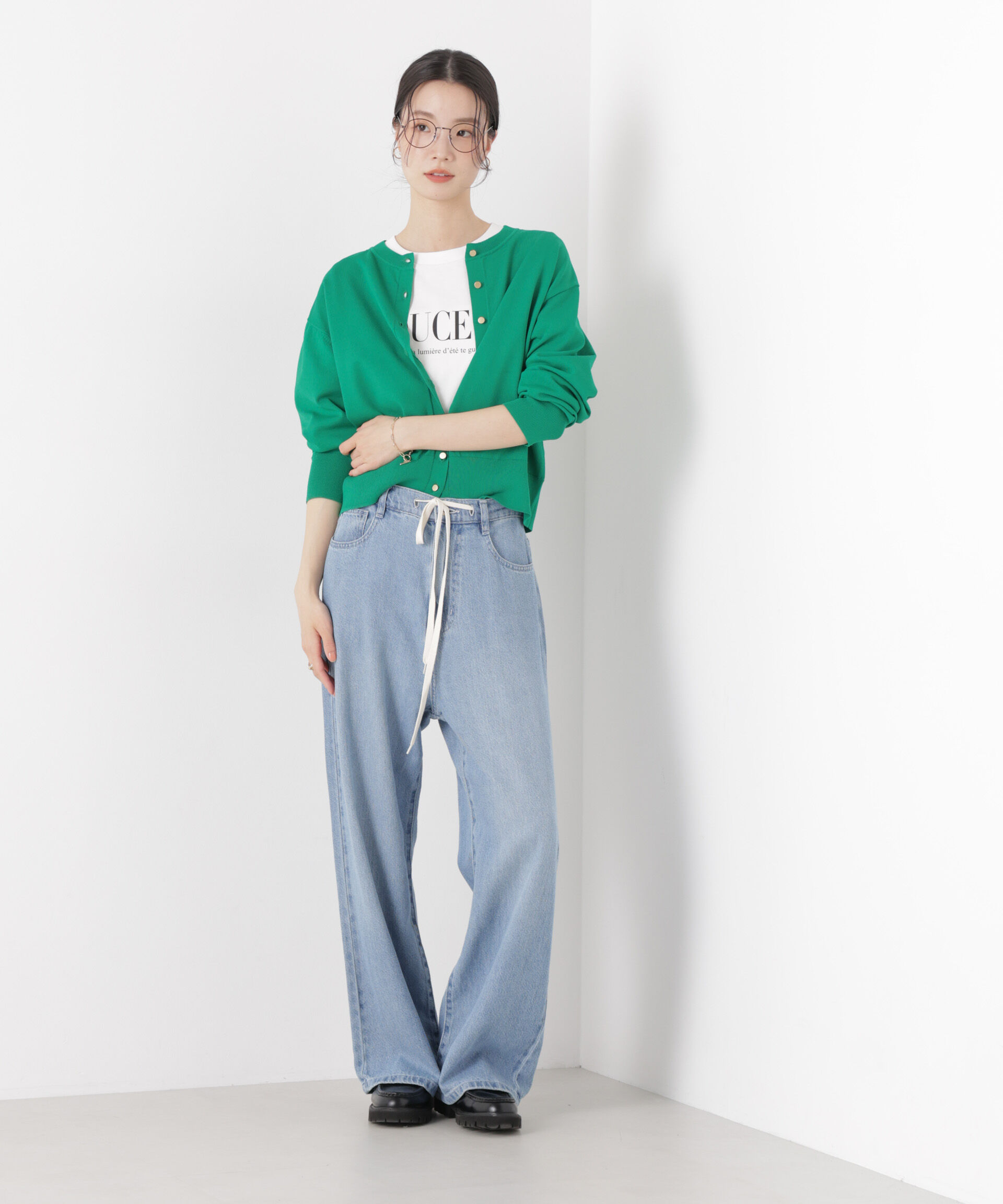 nano･universe「洗濯機洗い可UVカット接触冷感金ボタンクルーカーディガン」|ニット・セーター|