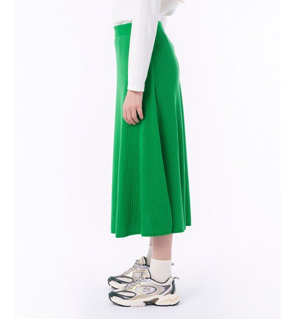 LACOSTE「ボリューム フレア 切り替えリブニットスカート」|スカート|グリーン