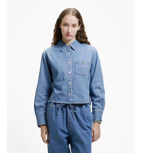 LACOSTE「デニムクロップドシャツ」|シャツ・ブラウス|ブルー