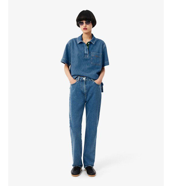 LACOSTE「ハイウエストストレートデニムパンツ」|デニム|ブルー