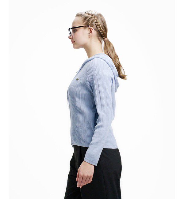 LACOSTE「ランダムピッチリブ ニットジップフーディー」|ニット・セーター|