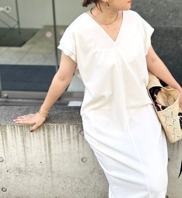 Rie Miller「ウォッシャブル袖口リブマキシ丈ワンピースジョーゼットダンボール」|ワンピース|オフホワイト