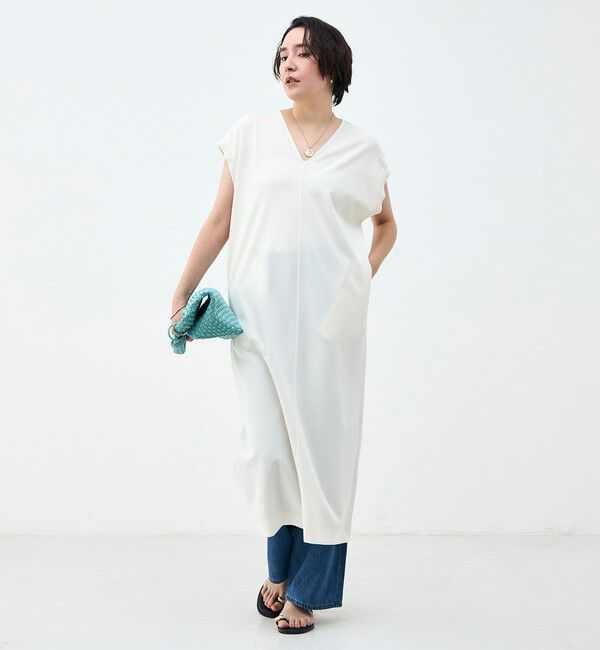 Rie Miller「ウォッシャブル袖口リブマキシ丈ワンピースジョーゼットダンボール」|ワンピース|