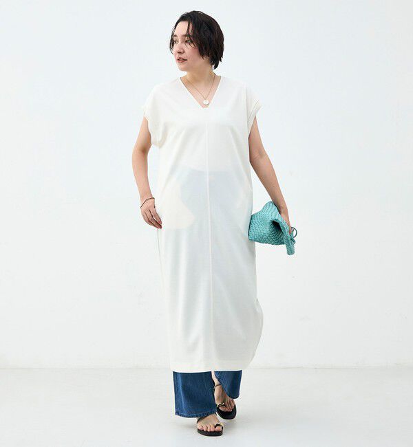 Rie Miller「ウォッシャブル袖口リブマキシ丈ワンピースジョーゼットダンボール」|ワンピース|