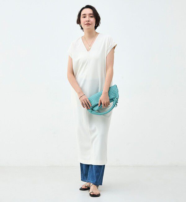 Rie Miller「ウォッシャブル袖口リブマキシ丈ワンピースジョーゼットダンボール」|ワンピース|