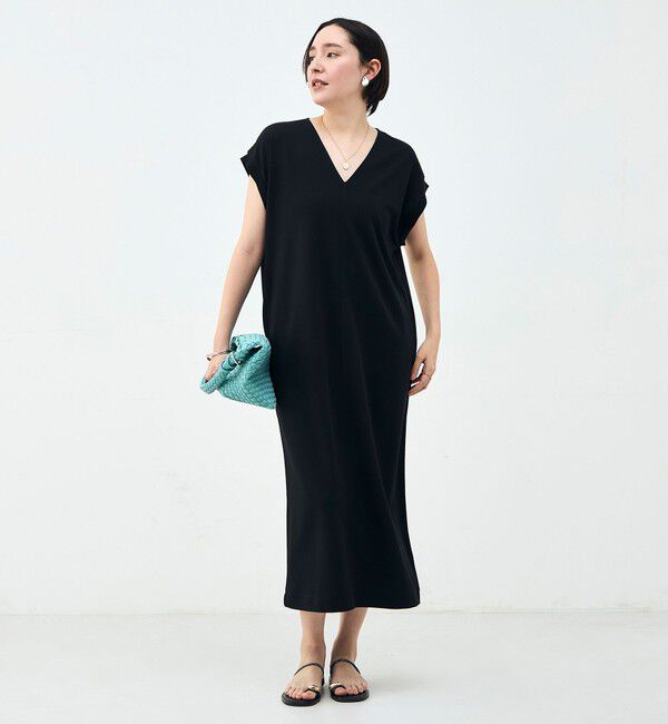 Rie Miller「ウォッシャブル袖口リブマキシ丈ワンピースジョーゼットダンボール」|ワンピース|