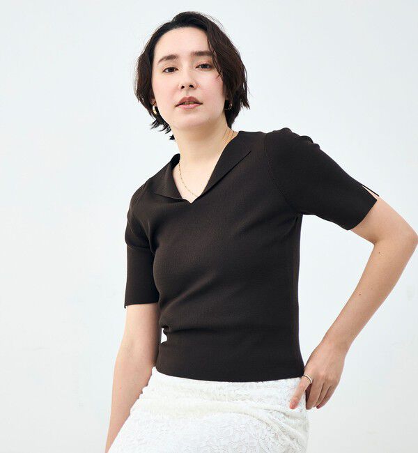 NOLLEY'S sophi「《手洗い可能》トライアングルカラー総針5分袖プルオーバー」|ニット・セーター|