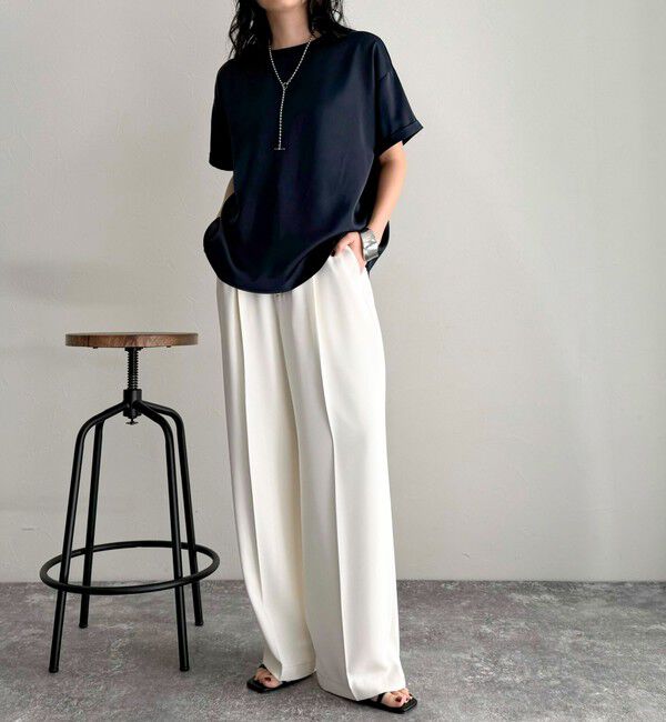 fredy emue「【WEB限定カラーあり】サテン半袖Tシャツブラウス」|シャツ・ブラウス|