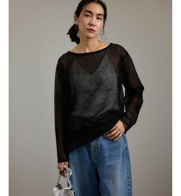 SALON adam et rope'「リネンブレンドメッシュロングスリーブプルオーバー」|ニット・セーター|