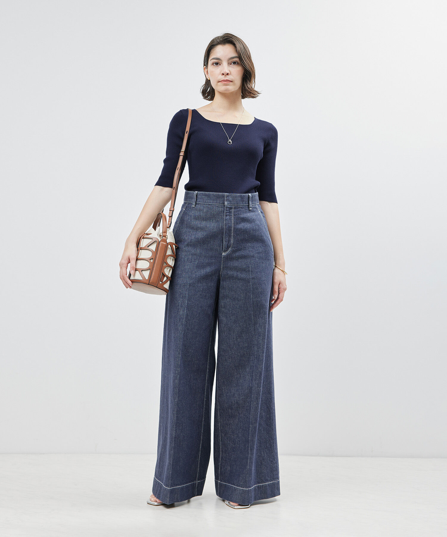 ROPE「【洗える】シルクプロテイン5分袖ニット【メディア掲載】」|Tシャツ・カットソー|