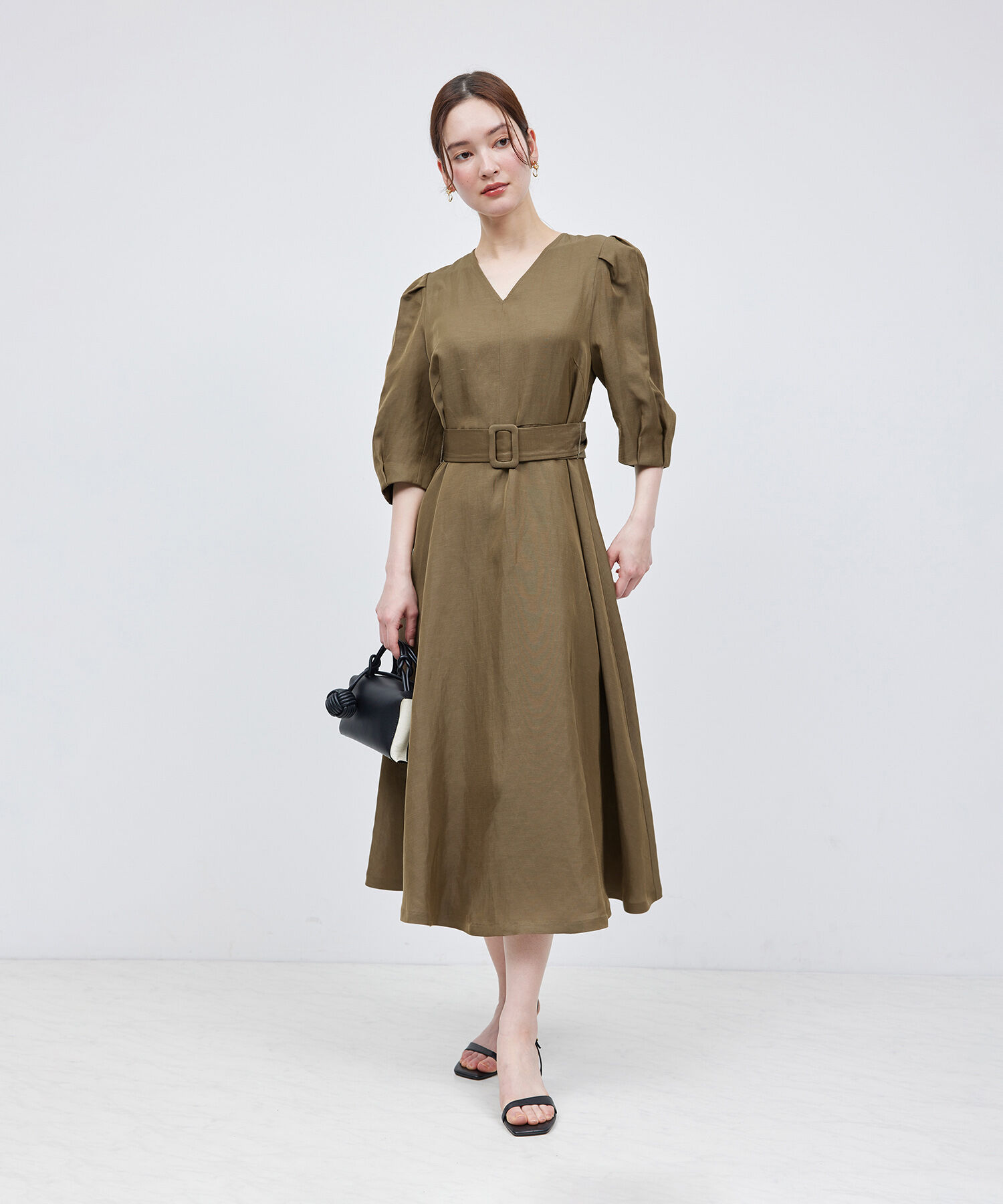 ROPE「パフスリーブベルテッドリネンワンピース」|ワンピース|