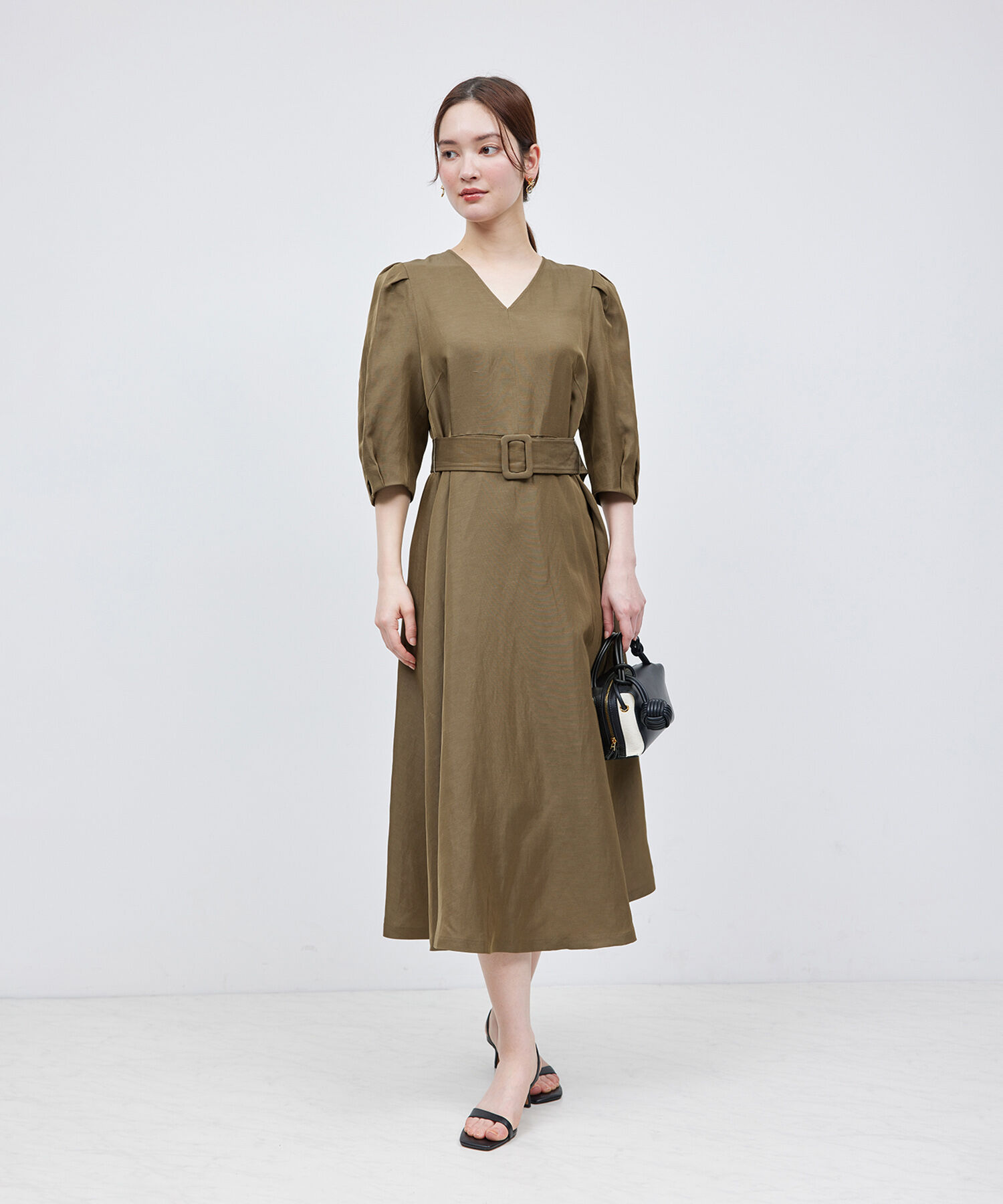 ROPE「パフスリーブベルテッドリネンワンピース」|ワンピース|