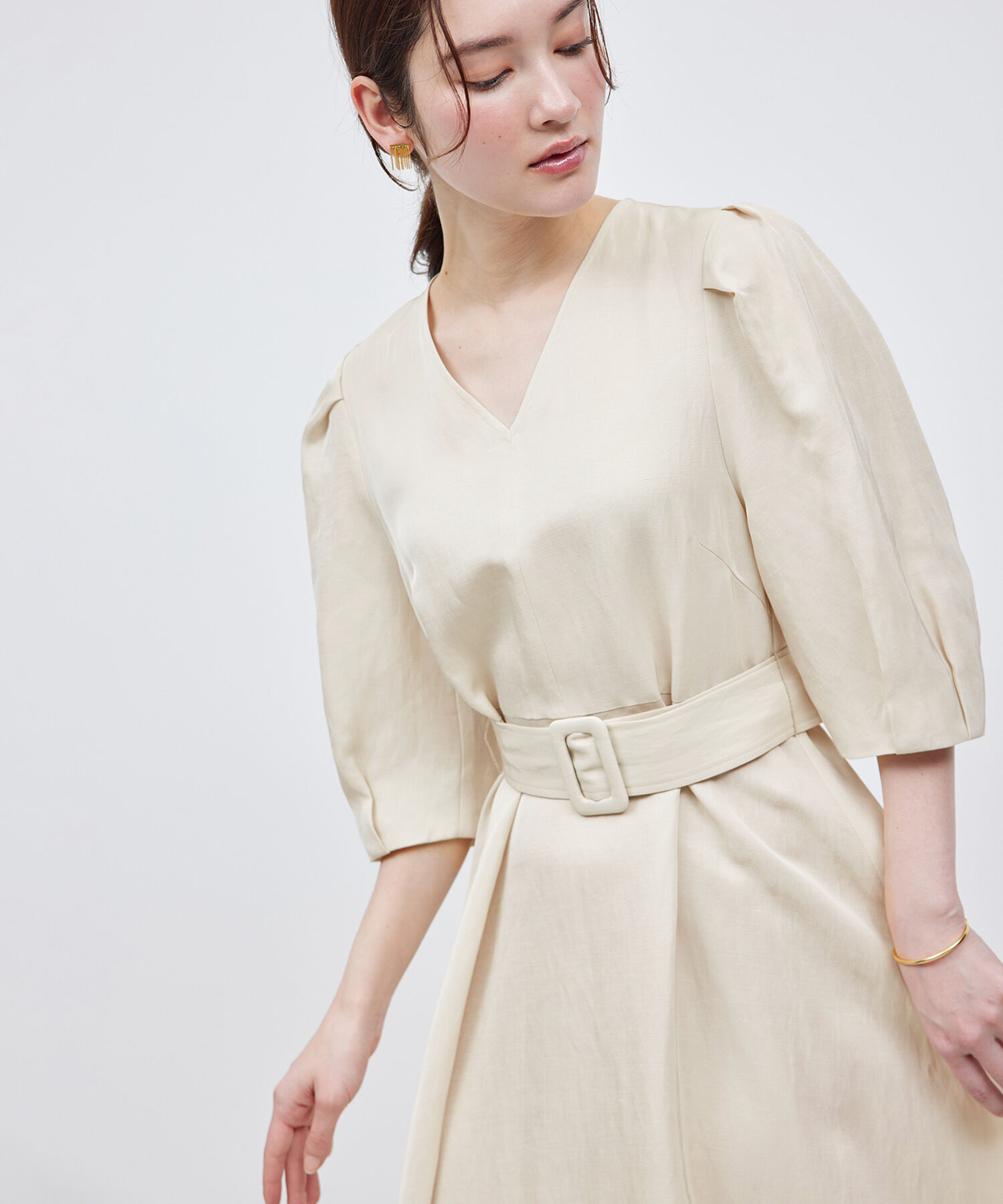 ROPE「パフスリーブベルテッドリネンワンピース」|ワンピース|