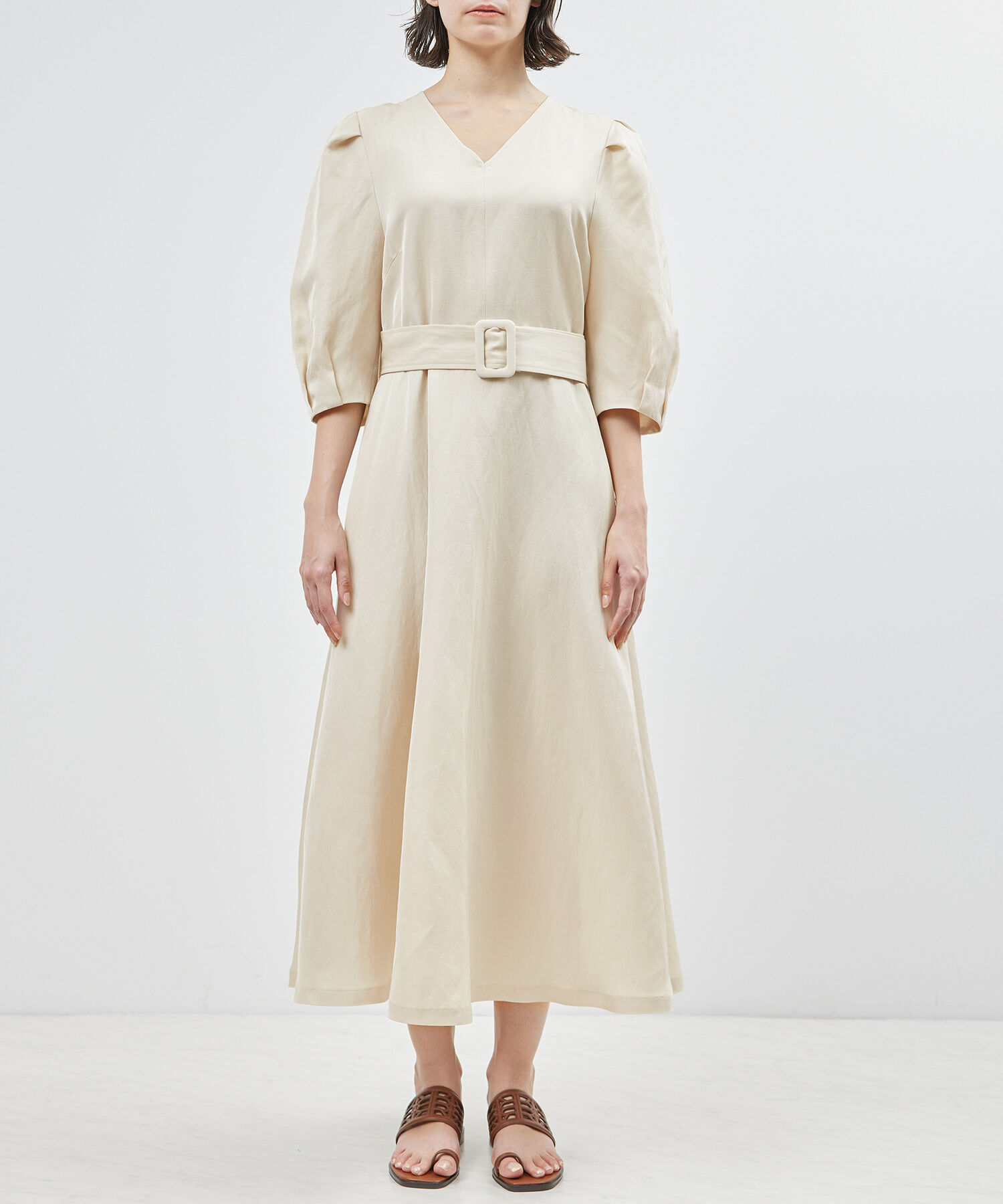 ROPE「パフスリーブベルテッドリネンワンピース」|ワンピース|