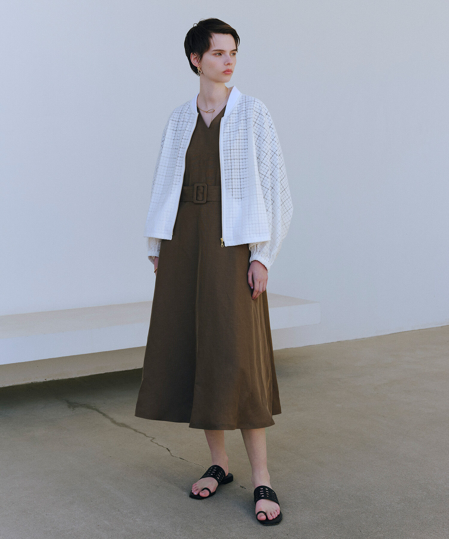 ROPE「パフスリーブベルテッドリネンワンピース」|ワンピース|