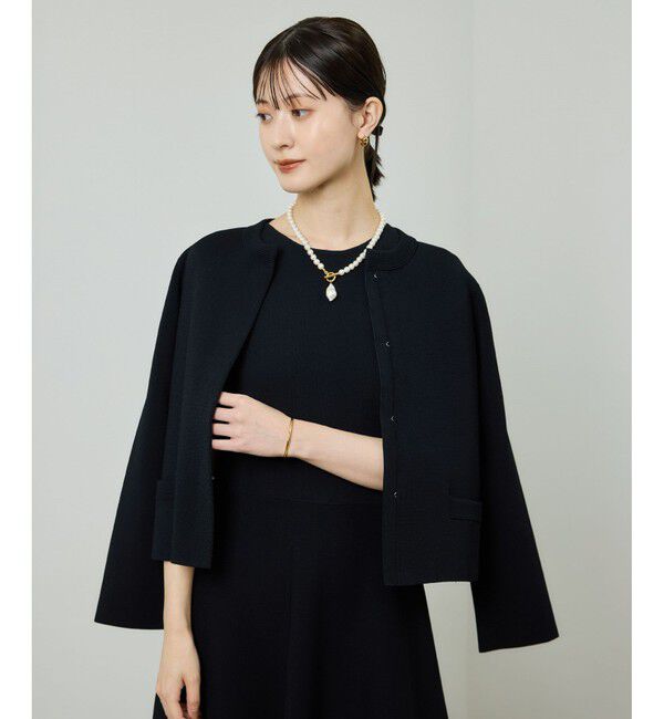 ROPE「ニットジャケット/イージーケア」|ノーカラージャケット|ネイビー(40)