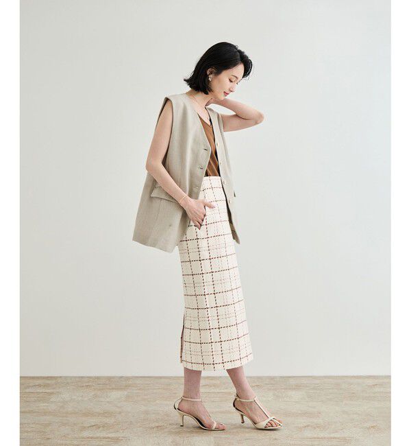 ROPE「【洗える】ツイードチェック ポケット付きタイトスカート」|スカート|