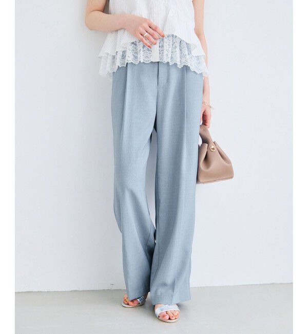 VIS「美easyリネンライクワイドパンツ/イージーケア・接触冷感・セットアップ対応」|チノ|サックス(48)