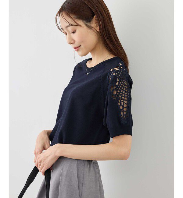 Rope&rsquo;Picnic「八方映えニット 袖レースニットプルオーバー/UVカット・接触冷感・イージーケア」|ニット・セーター|