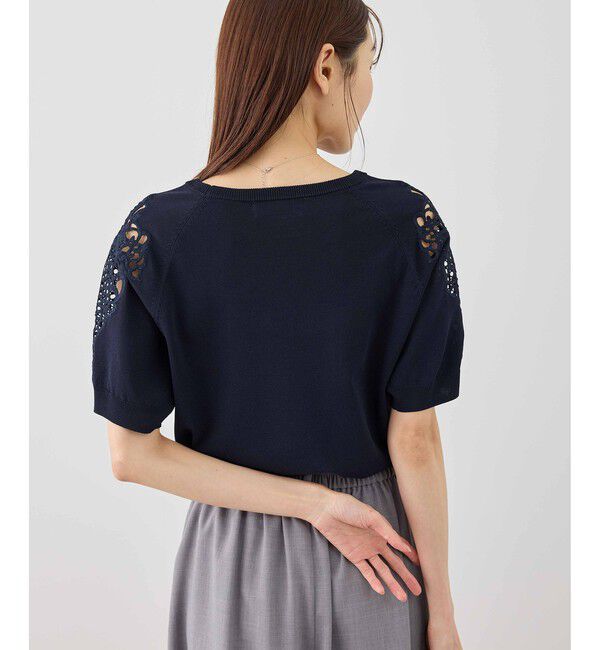 Rope&rsquo;Picnic「八方映えニット 袖レースニットプルオーバー/UVカット・接触冷感・イージーケア」|ニット・セーター|