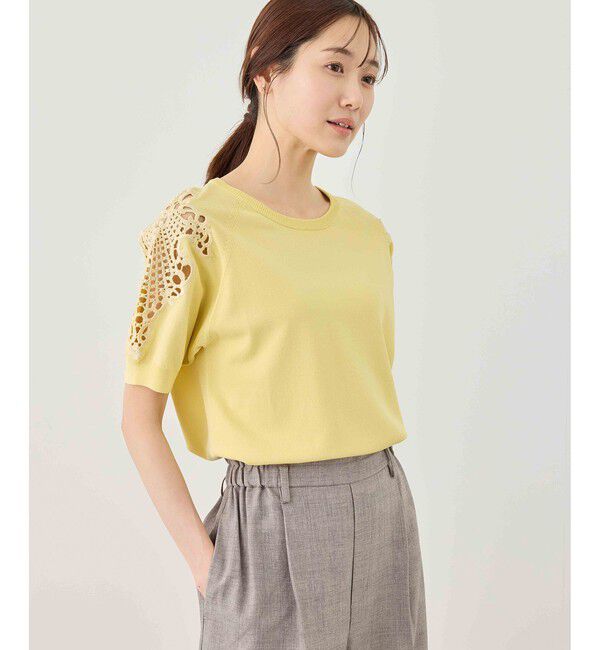 Rope&rsquo;Picnic「八方映えニット 袖レースニットプルオーバー/UVカット・接触冷感・イージーケア」|ニット・セーター|