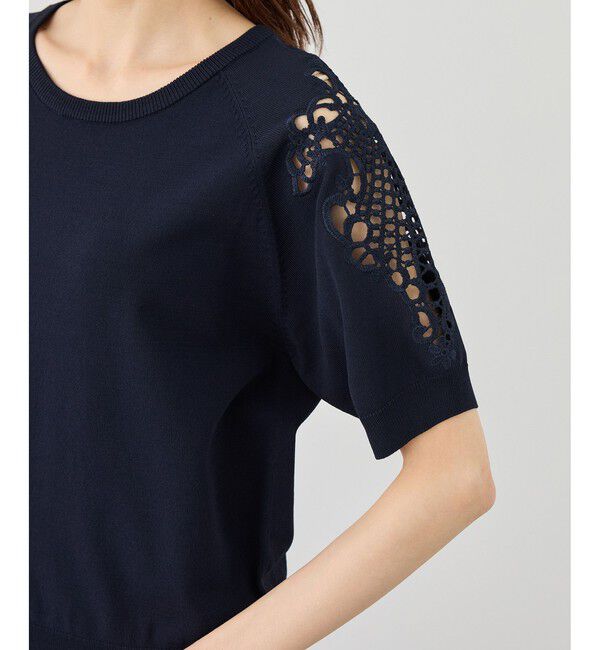 Rope&rsquo;Picnic「八方映えニット 袖レースニットプルオーバー/UVカット・接触冷感・イージーケア」|ニット・セーター|