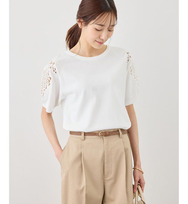 Rope&rsquo;Picnic「八方映えニット 袖レースニットプルオーバー/UVカット・接触冷感・イージーケア」|ニット・セーター|