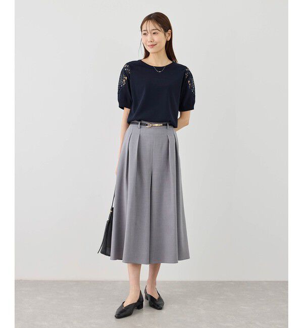 Rope&rsquo;Picnic「八方映えニット 袖レースニットプルオーバー/UVカット・接触冷感・イージーケア」|ニット・セーター|