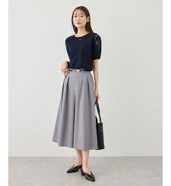 Rope&rsquo;Picnic「八方映えニット 袖レースニットプルオーバー/UVカット・接触冷感・イージーケア」|ニット・セーター|