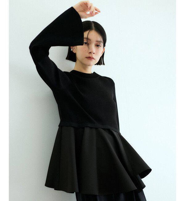 ADAM ET ROPE'「【サステナブル】・【定番人気】ペプラムコンビニットプルオーバー」|Tシャツ・カットソー|ブラック(01)