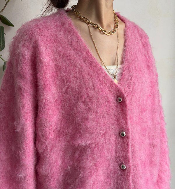  「ブラッシュ加工シルバーボタンカーディガン」|カーディガン|