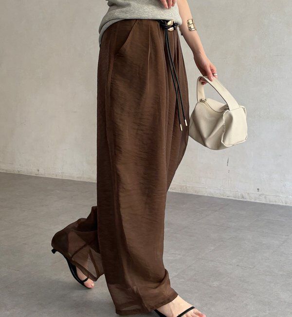  「【WEB限定】オーガンジータックパンツ」|チノ|ブラウン