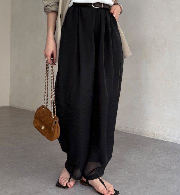  「【WEB限定】オーガンジータックパンツ」|チノ|ブラック