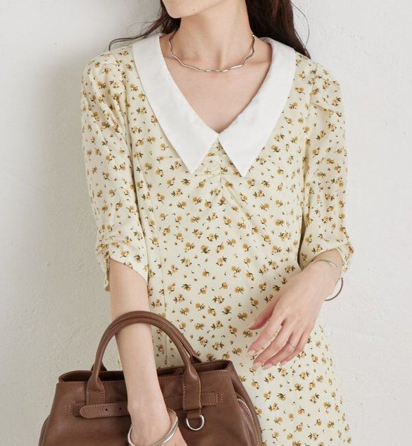  「襟付きフラワーワンピース」|ワンピース|アイボリー