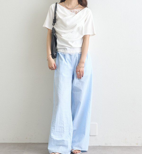  「レースドッキングオフショル半袖Tシャツ」|Tシャツ・カットソー|