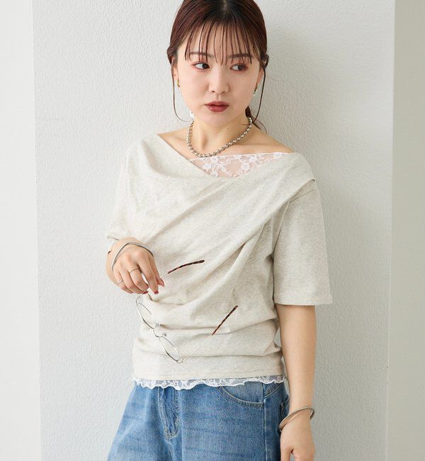  「レースドッキングオフショル半袖Tシャツ」|Tシャツ・カットソー|