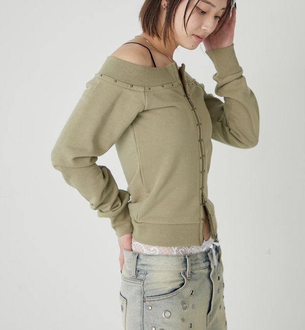  「フロントジップスタッズオフショル」|Tシャツ・カットソー|