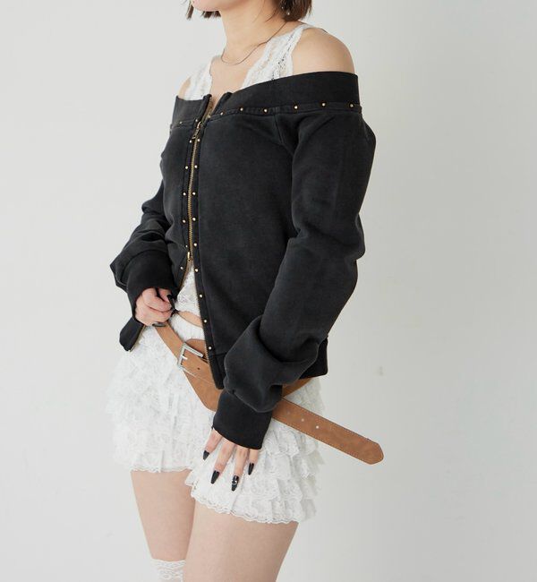  「フロントジップスタッズオフショル」|Tシャツ・カットソー|