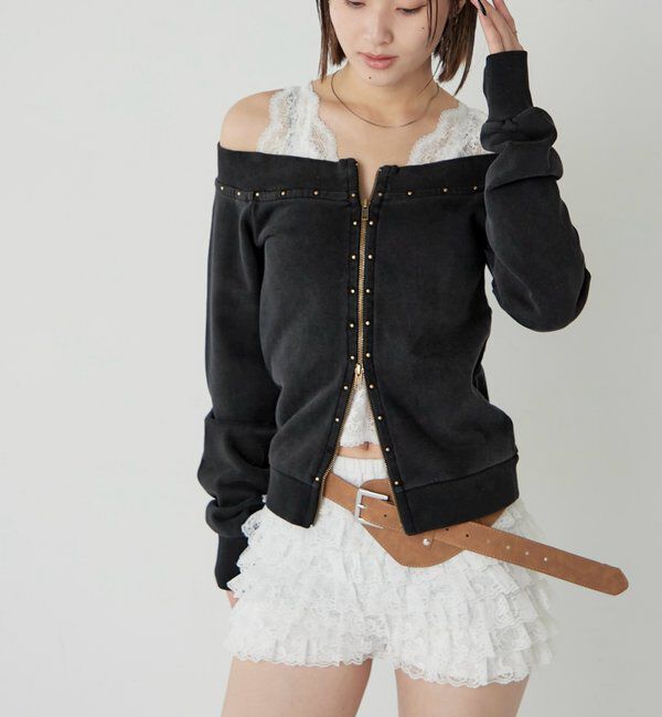  「フロントジップスタッズオフショル」|Tシャツ・カットソー|