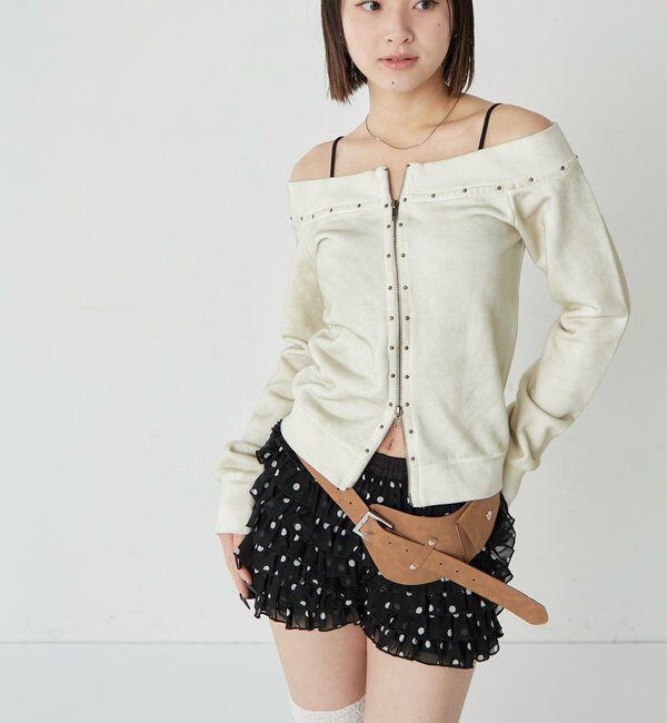  「フロントジップスタッズオフショル」|Tシャツ・カットソー|