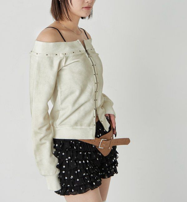  「フロントジップスタッズオフショル」|Tシャツ・カットソー|