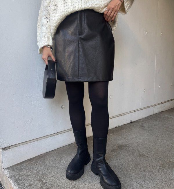  「レザーミニスカート」|スカート|ブラック
