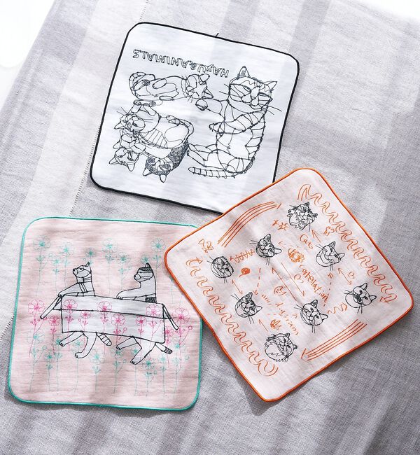 collex「【＋HAyU fabric】猫柄 ガーゼタオルハンカチ 綿100%」|ハンカチ|