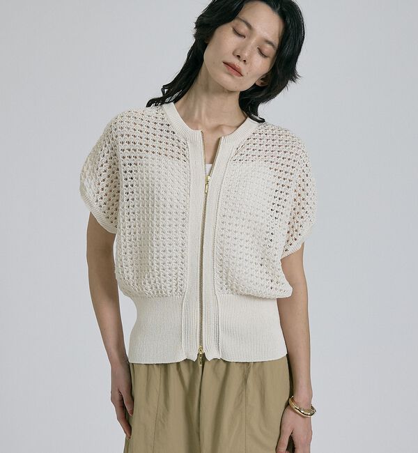 qualite「ZIP UP 透かしニット【予約】」|ニット・セーター|