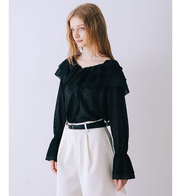 SELFIST「ラッフルドビーストライプブラウス」|シャツ・ブラウス|ブラック